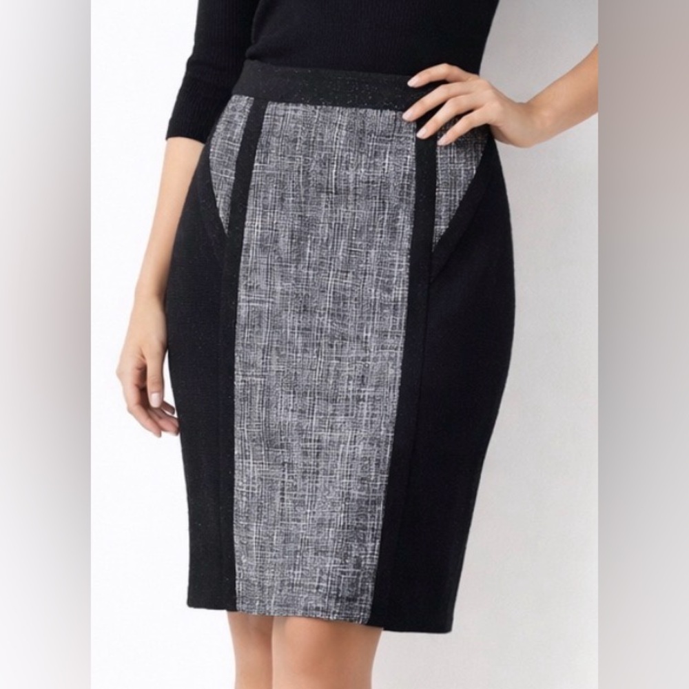 Calvin Klein Knee Length Skirt Size 4 Office Work Cocktail Party Black/Ivry
